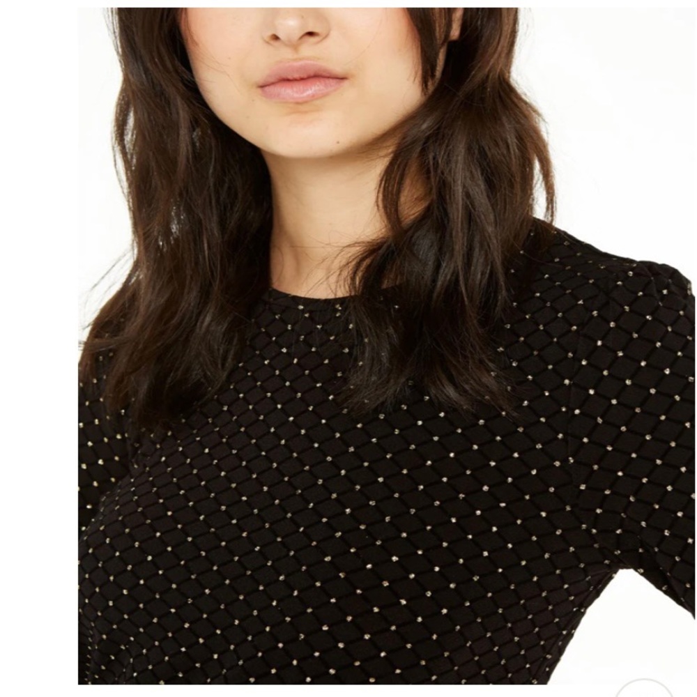 MICHAEL KORS WOMENS BLOUSE BLACK SIZE MEDIUM METALLIC-DOT BELL-SLEEVE